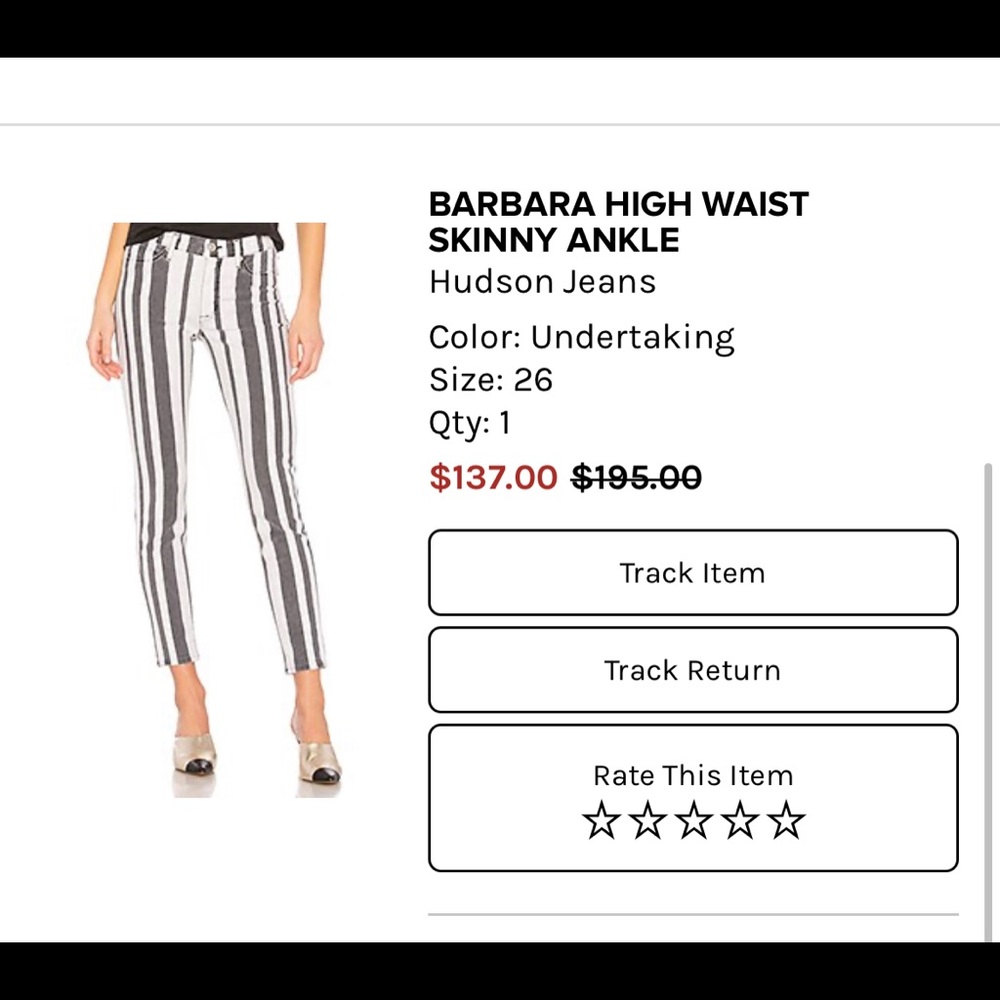 Black and white striped Hudson jeans